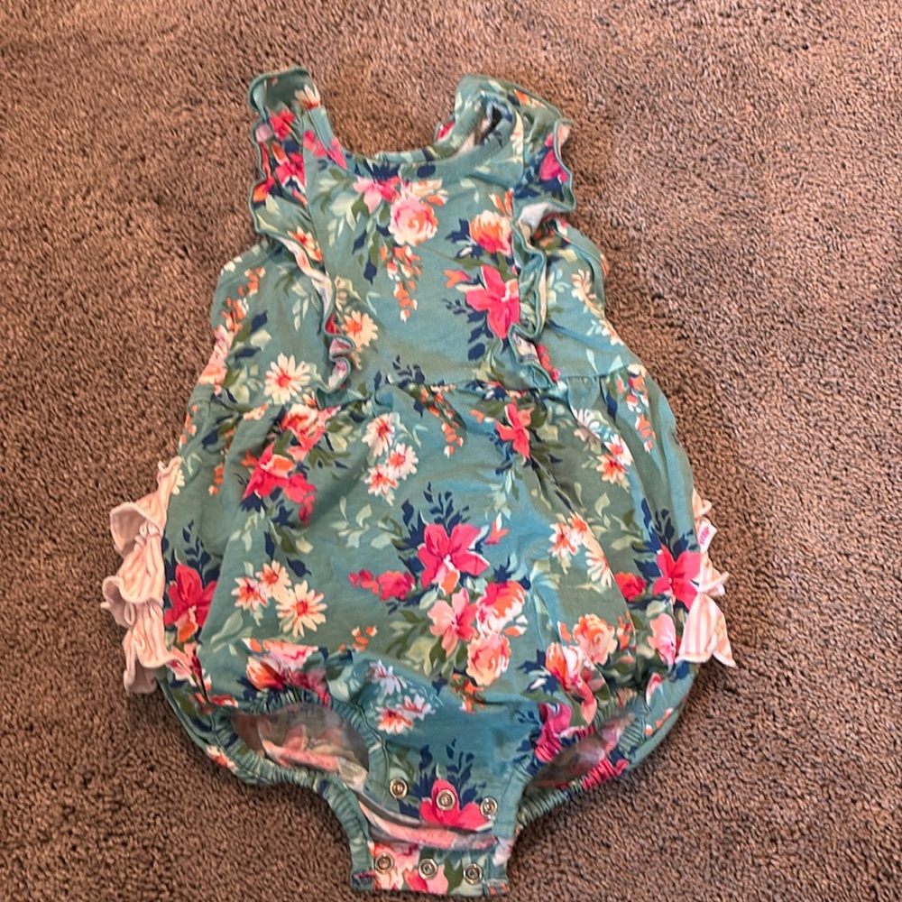 Blue floral Ruffle Butts romper (6-12m)